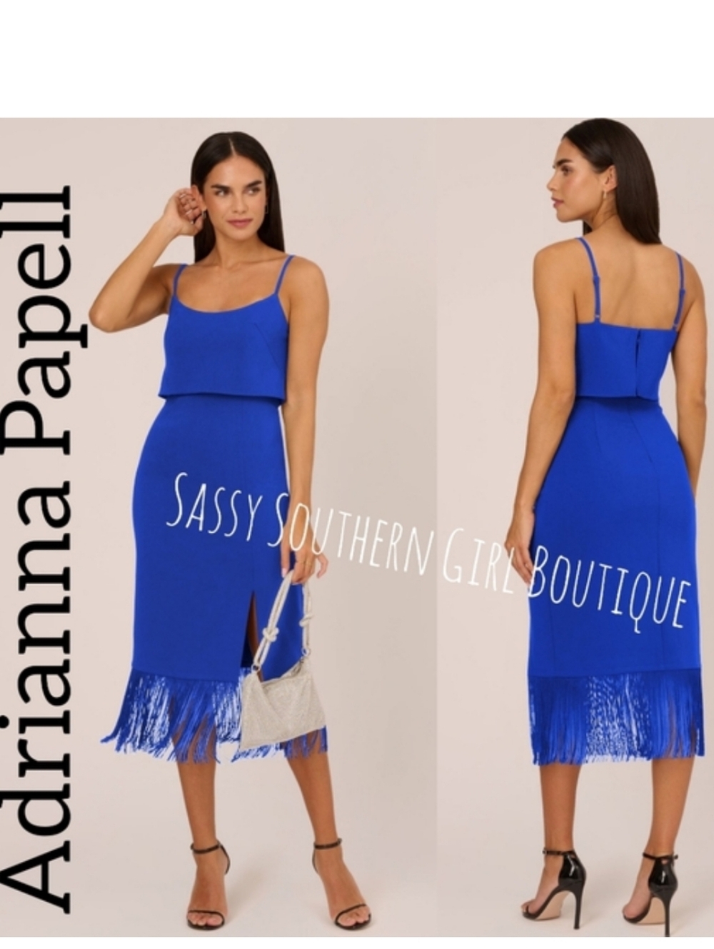 🆕⭐ Adriana Papell Blue Fringe Midi Dress